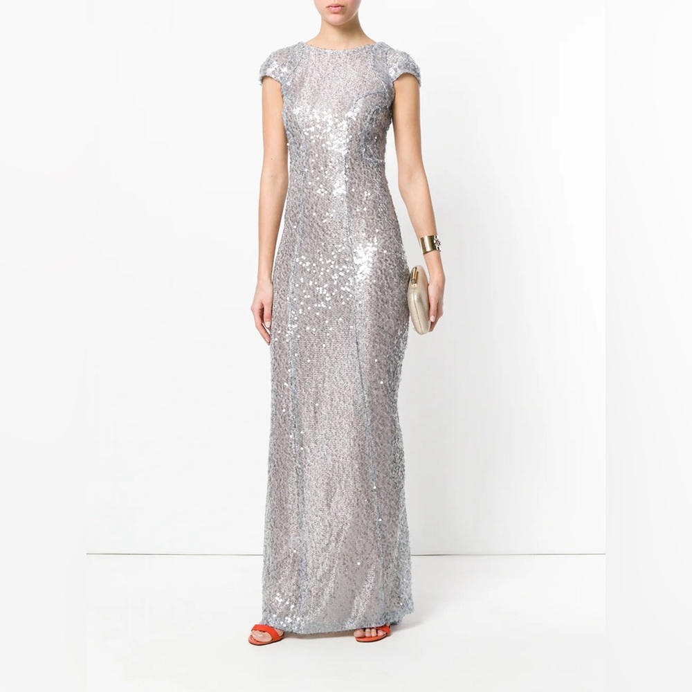 Galvan London special occasion long dress gown silver French 38 us 6